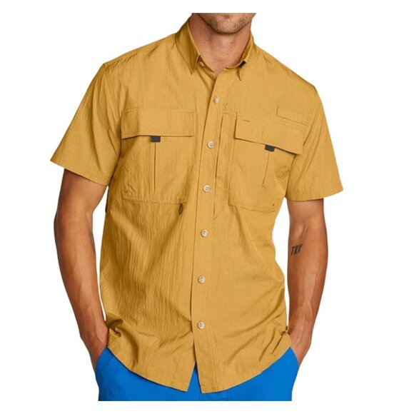 Eddie Bauer Mens Tan Guide 2.0 Short-Sleeve Shirt Classic Tall L Lightweight - Picture 1 of 8